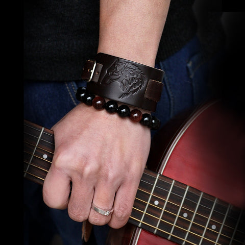Bracelet Loup<br> Rock (Cuir) - Loup-Faction
