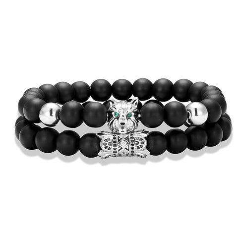 Bracelet Loup<br> Perles Noires - Loup-Faction